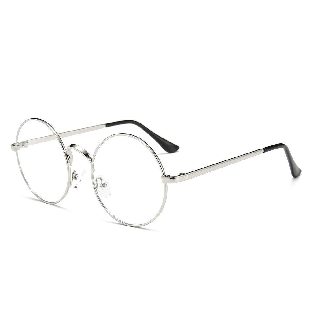 [Australia] - Round Glasses Retro Metal Frame Eyewear Clear Lens glasses for Unisex Men Women Silver 