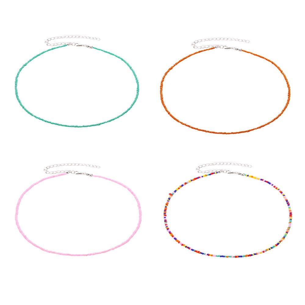 [Australia] - CYWQ 4 Pieces Stones Beaded Choker Necklaces,Women Bohemian Necklaces Multicolor Seed Bead Necklaces for Women Girls 