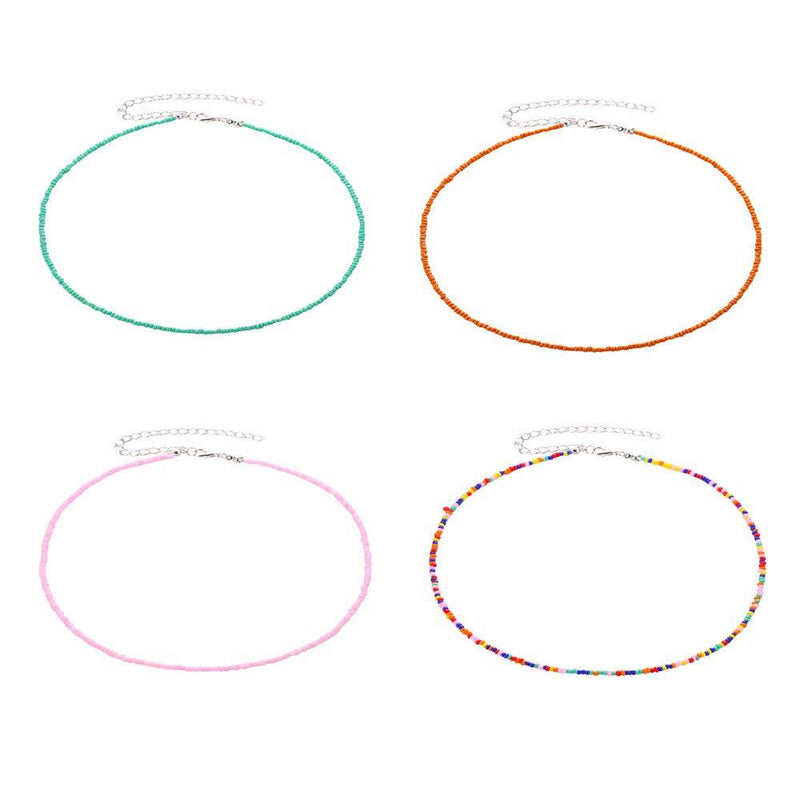 [Australia] - CYWQ 4 Pieces Stones Beaded Choker Necklaces,Women Bohemian Necklaces Multicolor Seed Bead Necklaces for Women Girls 