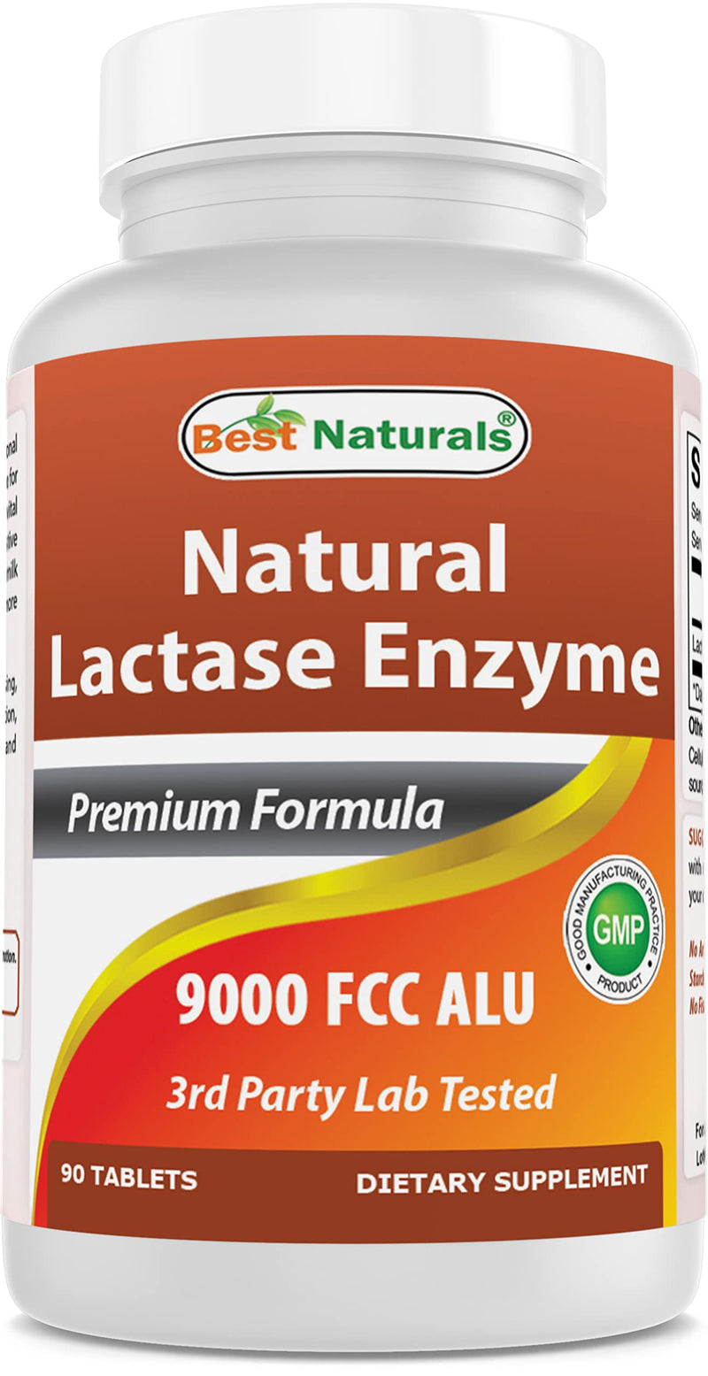 [Australia] - Best Naturals Lactose Intolerance Relief Tablets with Natural Lactase Enzyme, Fast Acting High Potency Lactase, 9000 FCC ALU, 90 Count 