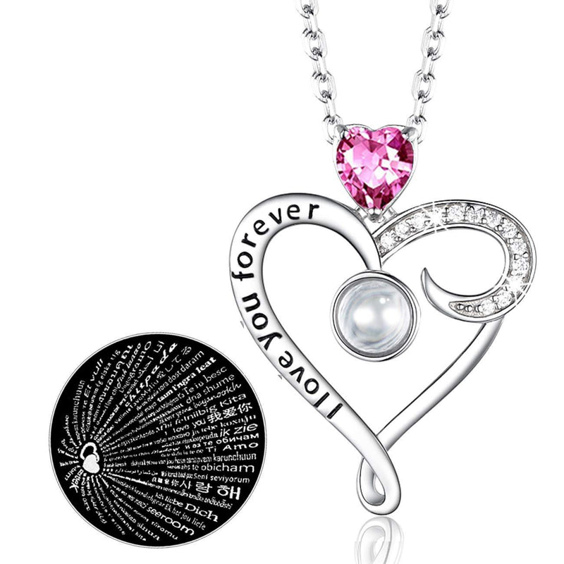 [Australia] - Zavest Birthday Gifts Mum Pink Tourmaline Jewellery I Love You Necklace 100 Languages Sterling Silver Heart Pendant Necklace 