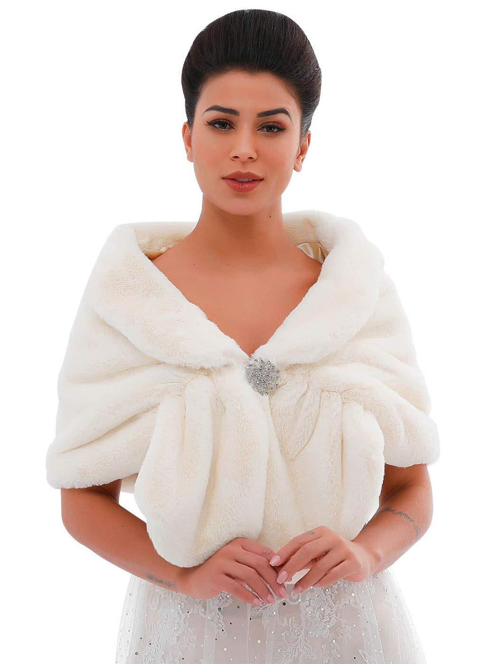 [Australia] - Ushiny Wedding Faux Fur Shawl Wrap Bridal Fur Scarf Fur Wraps and Shawls for Women Beige 