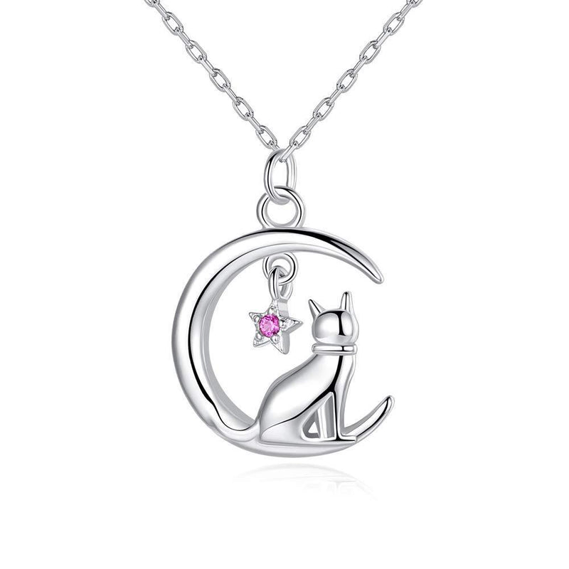 [Australia] - VIKI LYNN Women Girls 925 Sterling Silver Crescent Moon Cat Necklace 