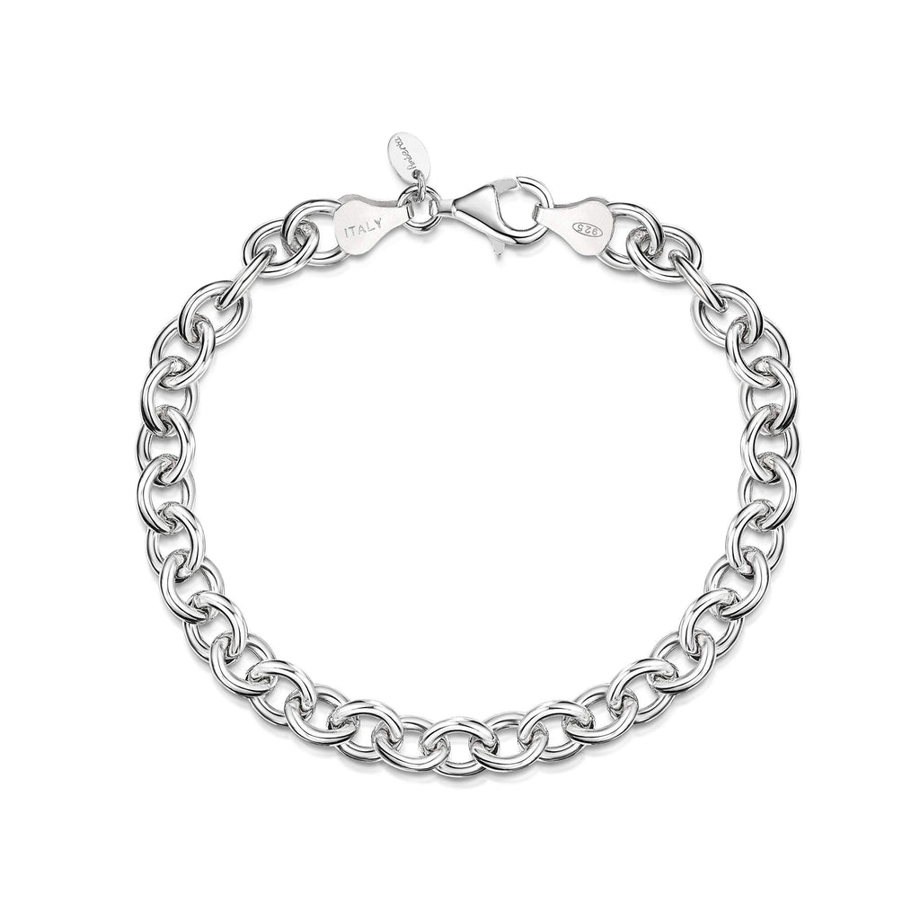 [Australia] - Amberta 925 Sterling Silver - Bracelet for Women - Various Styles - Cable Chain - Smooth/Patterned Links - Length 7.5 Inch Rolo Belcher Cable Bracelet 