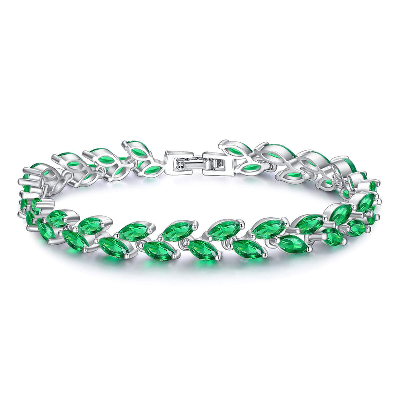 [Australia] - Ever Faith Wedding Accessory Green Cubic Zirconia 2 Layers Small Leaf Roman Tennis Bracelet Silver-Tone 