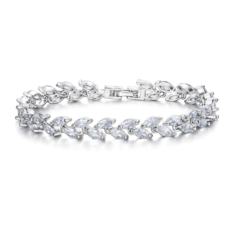 [Australia] - Ever Faith Wedding Accessory Cubic Zirconia 2 Layers Small Leaf Roman Tennis Bracelet for Women Girl Clear 