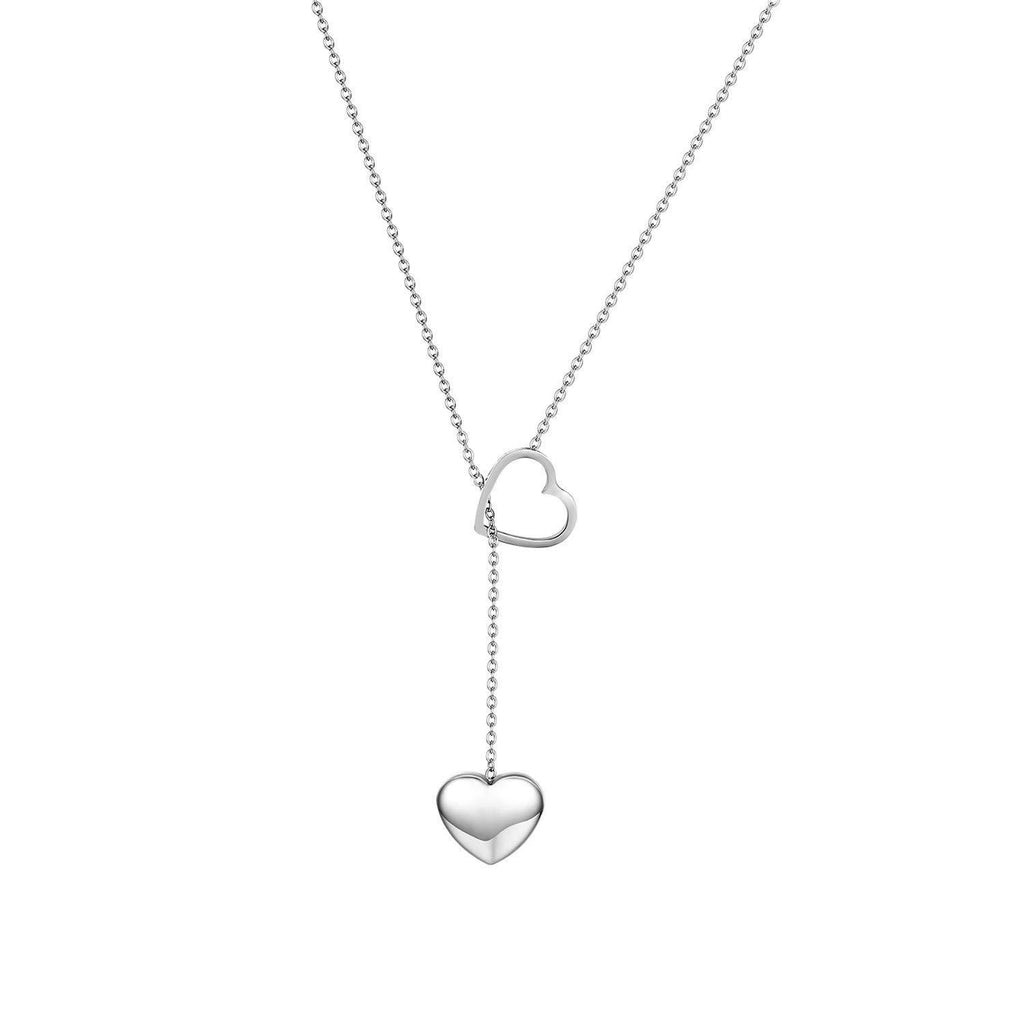 [Australia] - JewelryWe Unique Hollow Heart Charm Pendant Necklace Stainless Steel Cute Jewelry for Women Girls 