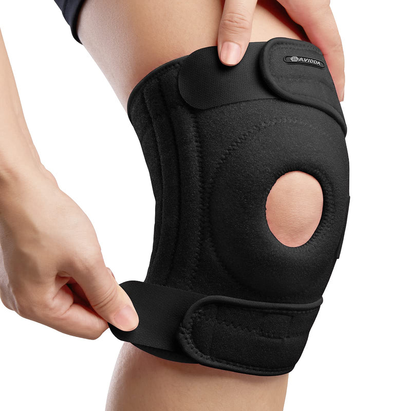 [Australia] - AVIDDA Knee Support with Open-Patella Design for Joint Pain, Sports, Injury Rehabilitation, Adjustable Knee Brace for Men Woman with 3 Straps, for Knee Circumference (12.5" to 18.5") Size XS-M: 12.5" to 18.5" Black 