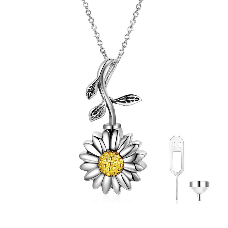 [Australia] - LONAGO 925 Sterling Silver Sunflower Urn Necklace You Are My Sunshine Memorial Ashes Pendant Necklace Jewelry 