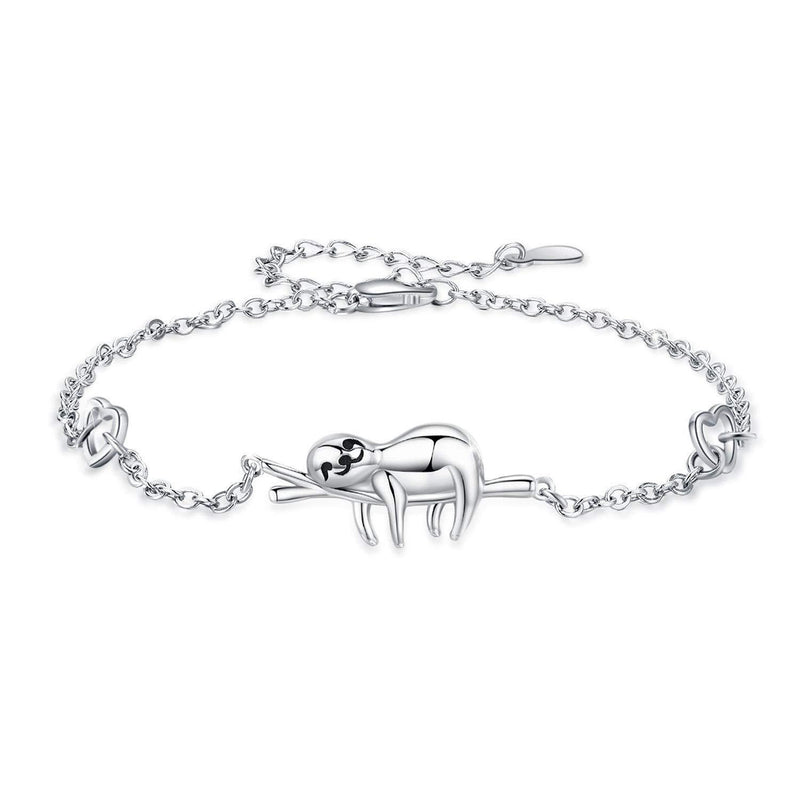 [Australia] - Sloth Gifts,Smile Sloth Women Bracelet 925 Sterling Silver White Gold Plated Funny Unique Novelty Cute Animal Bracelet for Women Girls Friends,Birthday Gifts For Her“Slow Down Keep Calm” B-bracelet 