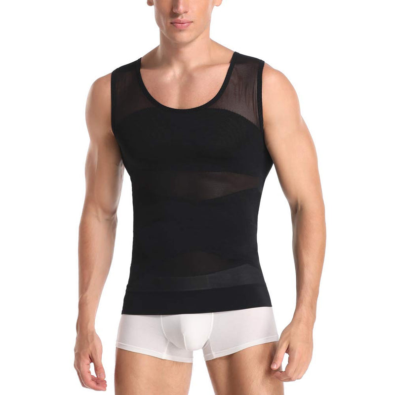 [Australia] - Joweechy Men Slimming Body Shaper Compression Vest Chest Tummy Control Shapewear Waist Trainer Girdle Belt Posture Corrector Tank Top D-black XL-XXL 
