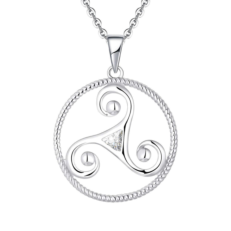 [Australia] - JO WISDOM Women Triskele Pendant Necklace 925 Sterling Silver White Zirconia 