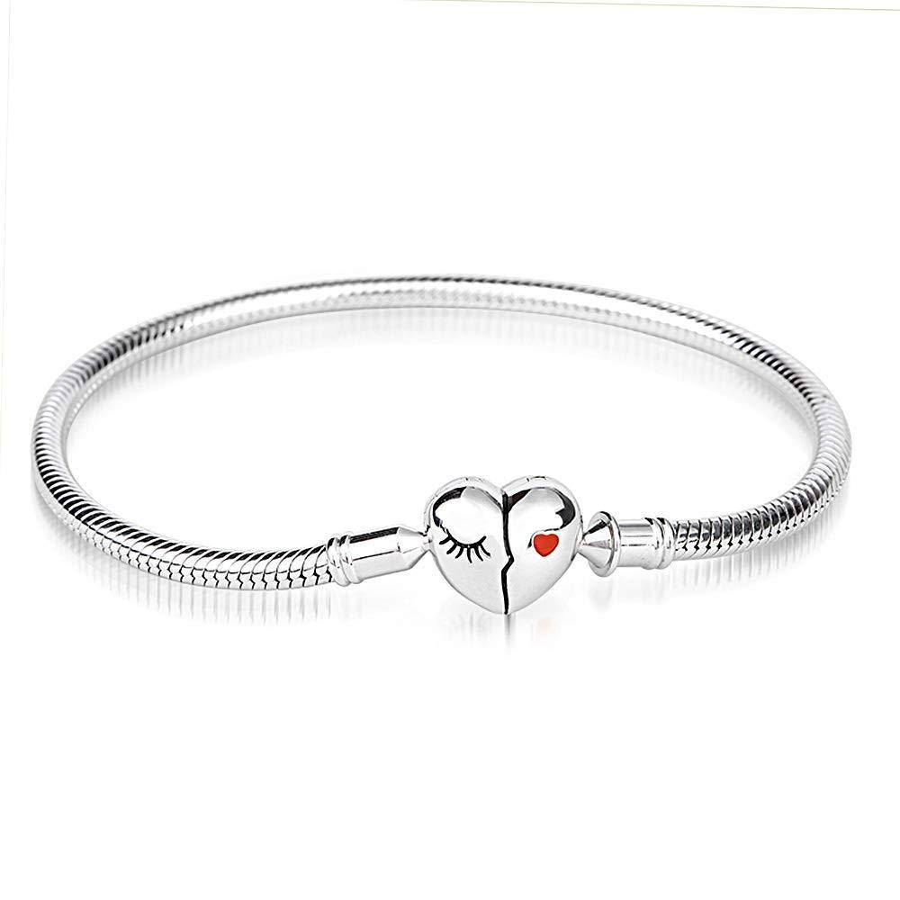 Gnoce 925 Sterling Silver Heart Lock Bracelet 