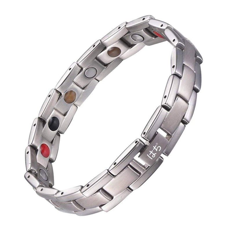 [Australia] - HAQIはち Magnetic Bracelet for Men and Women 5 Element Wristband, Titanium Strong Magnets 3500Gauss Bracelet with Adjustment Tool and Gift Box (Silver) Silver 