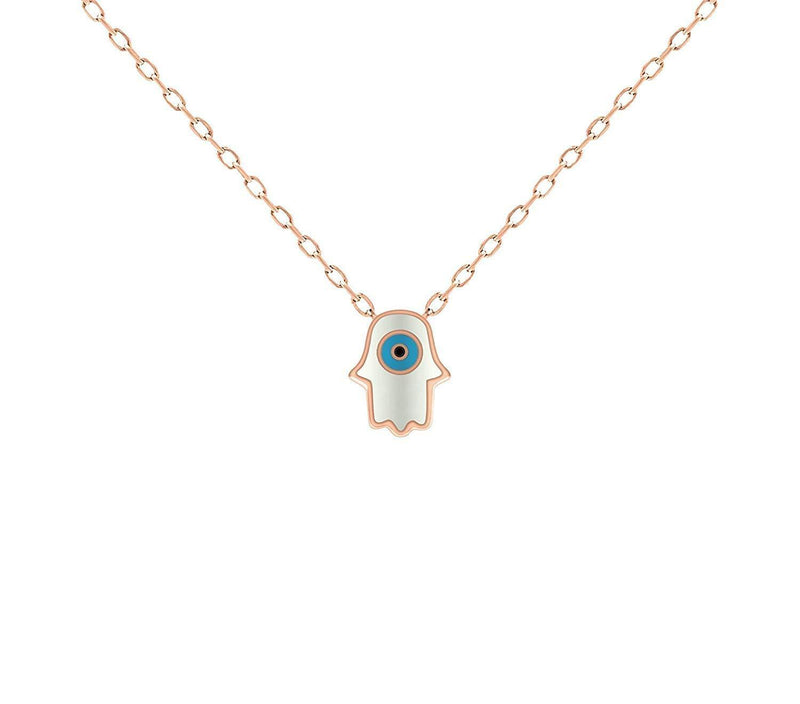 [Australia] - MYSTIC JEWELS by Dalia Necklace with Turkish Eye Pendant 925 Sterling Silver Hand of Fatima and Turkish Eye to Protect You Rose Gold(pink) 