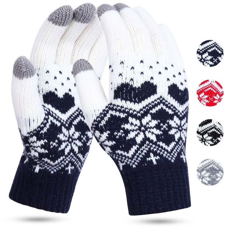 [Australia] - Women Gloves Touch Screen - 1/2 Pairs Touch Winter Knitted Gloves Snow Flower Printing Keep Warm Unisex Phone Texting Mittens Warm Touchscreen Mittens Green-a 