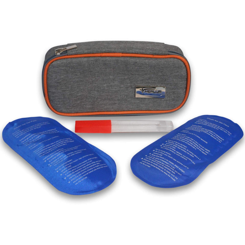 [Australia] - Travel Insulin Cool Bag by HEALUA- Diabetic Organizer Portable Medical Travel Cooler Case Pack with 2 X 48 Hour Extra Cool Reusable Ice Packs, Thermometer & Used Needle Pouch - Carry On Approved Size 1 Count (Pack of 1) 