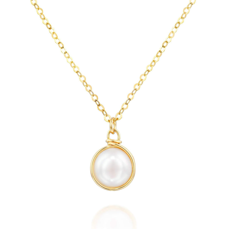 [Australia] - Hand Wrapped 10mm Cultured Pearl Pendant 14k Gold-Filled Necklace Bridal Wedding Jewelry, 18" + 4" Extender 