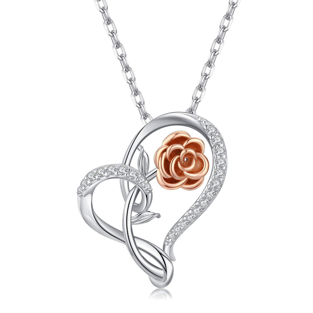[Australia] - Silver Necklace for Women, Heart pendant with Rose Fine Jewellery Gifts for Wife, Mum and Girlfriend I love you forever 