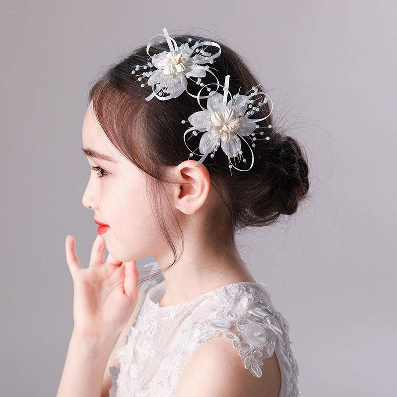 [Australia] - IYOU Floral Princess Headpiece Flower Wedding Hair Clip White Flower Frist Communion Hair Accessories for Flower Girls and Bridesmaid 