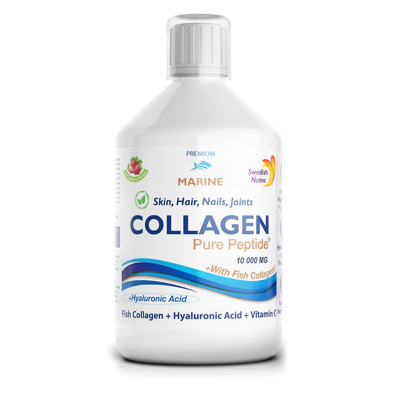 [Australia] - Swedish Nutra Ready to Drink Marine Collagen 10,000Mg Per Serving, Hyaluronic Acid, Healthy Skin, Hair, Nails & Joints, Berry Flavour, Liquid Offers Superior Absorption 