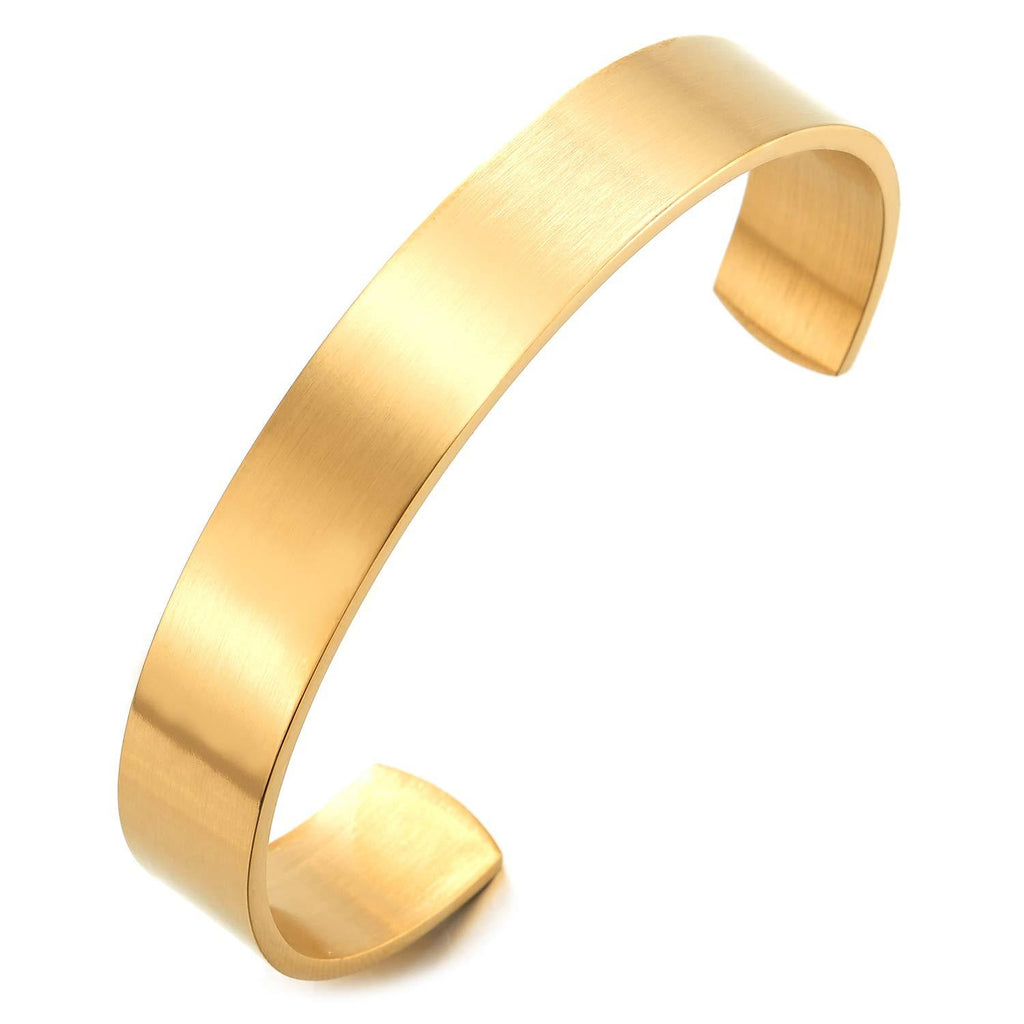 [Australia] - 19CM Stainless Steel Adjustable Cuff Bangle Bracelet for Men Women Minimalist Silver Color Satin Gold 