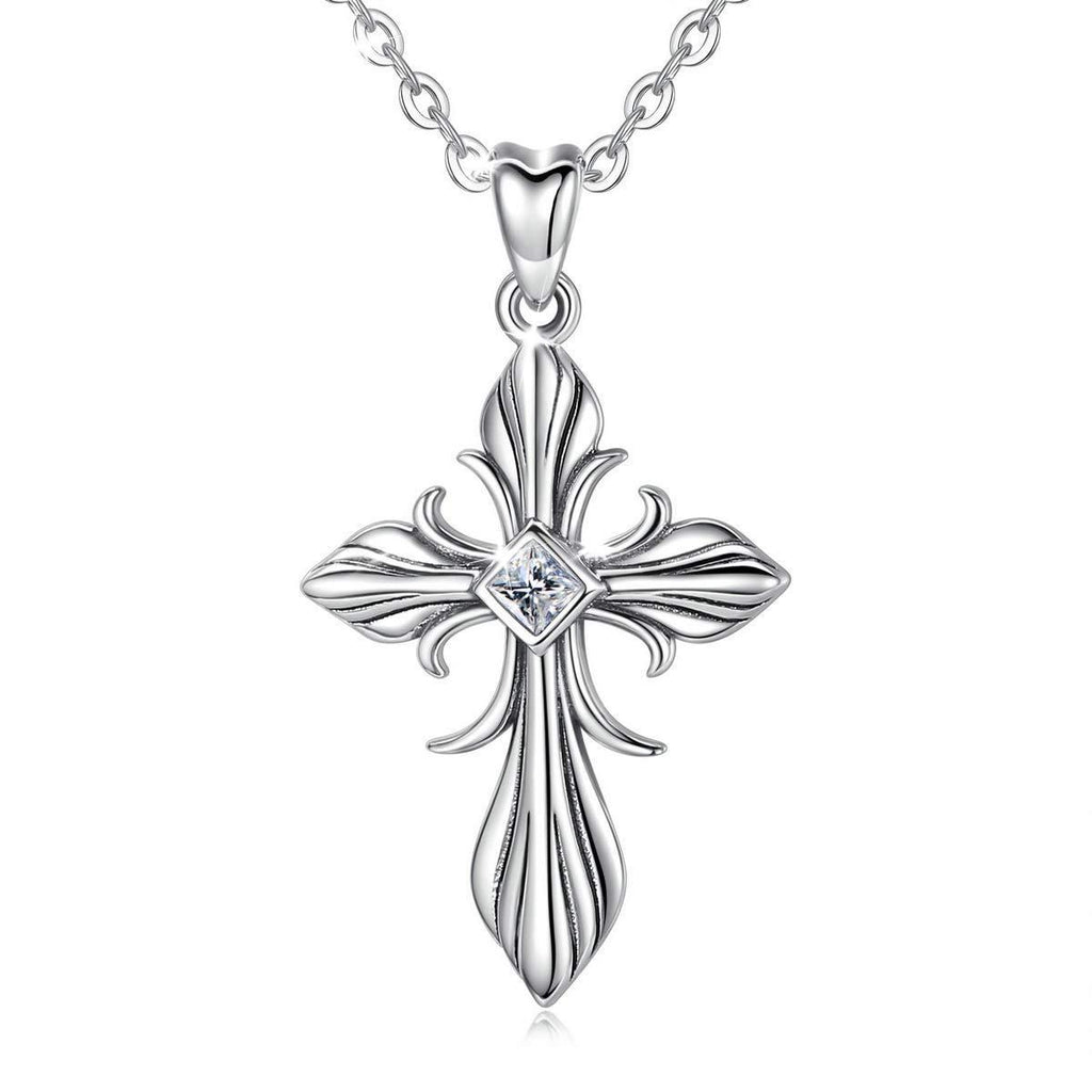 [Australia] - Silver Cross Necklace for Women, AEONSLOVE 925 Sterling Silver Heart Cross Pendant Necklace Jewellery Gifts for Women Mum Wife 18 Inch Chain D: Cross With Cz 