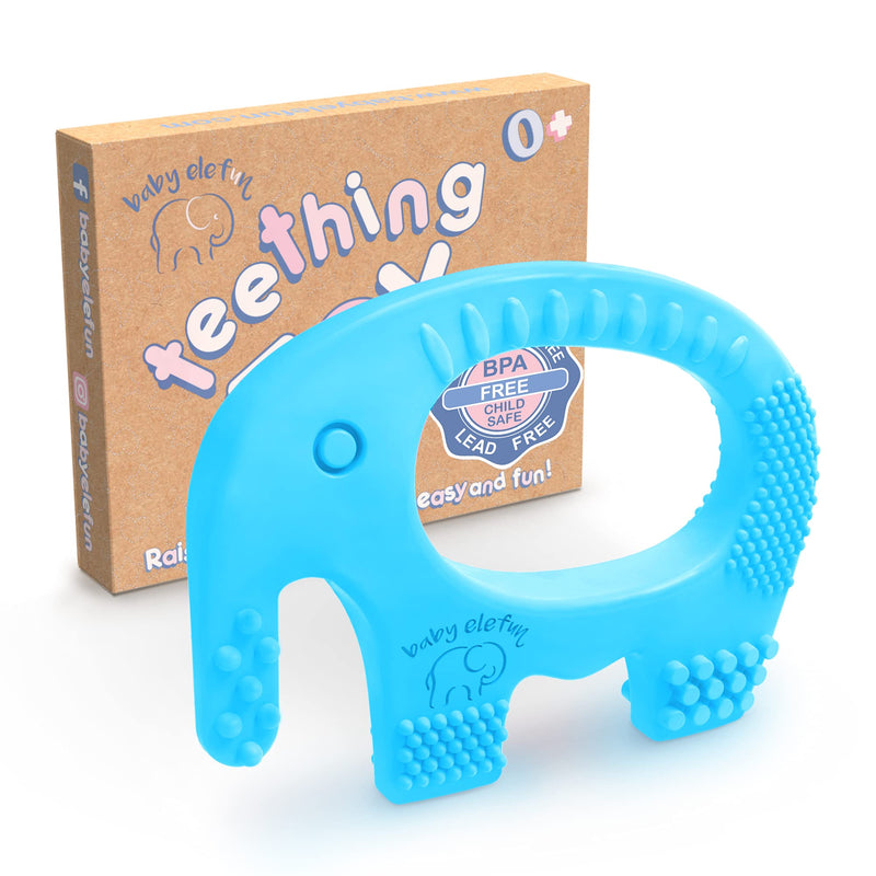 [Australia] - Baby Elefun Teething Ring, BPA Free Silicone Easy to Hold Teether Toy with Gift Package Included, Effective Elephant Teething Rings for Babies 3 4 6 12 Months Boy Teethers Cute Infant & Shower Gifts blue 
