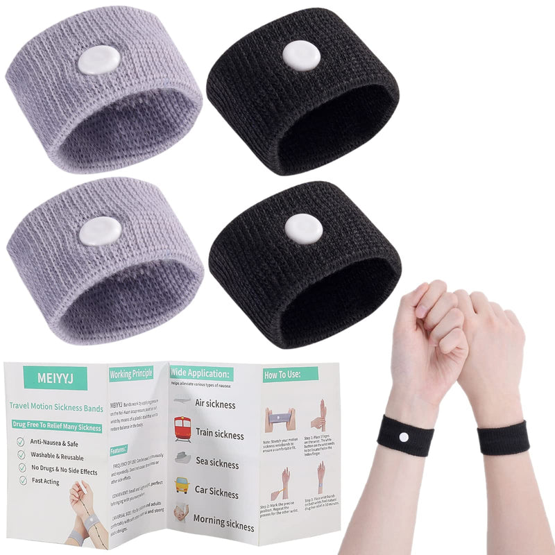[Australia] - 2 Pairs Motion Sickness Relief Wristbands Travel Acupressure Wristbands Nausea Relief Band for Morning Sickness Sea Travel Car Sickness Black,grey. 
