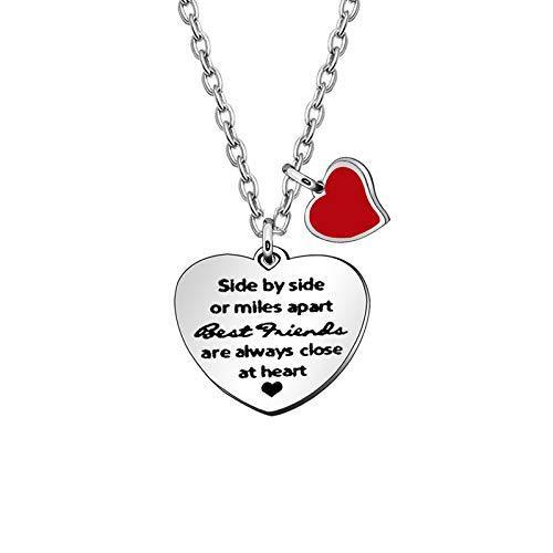 [Australia] - KENYG Lettering Side By Side Or Miles Apart Best Friends Are Always Close At Heart Silver Necklace for Women Lady 