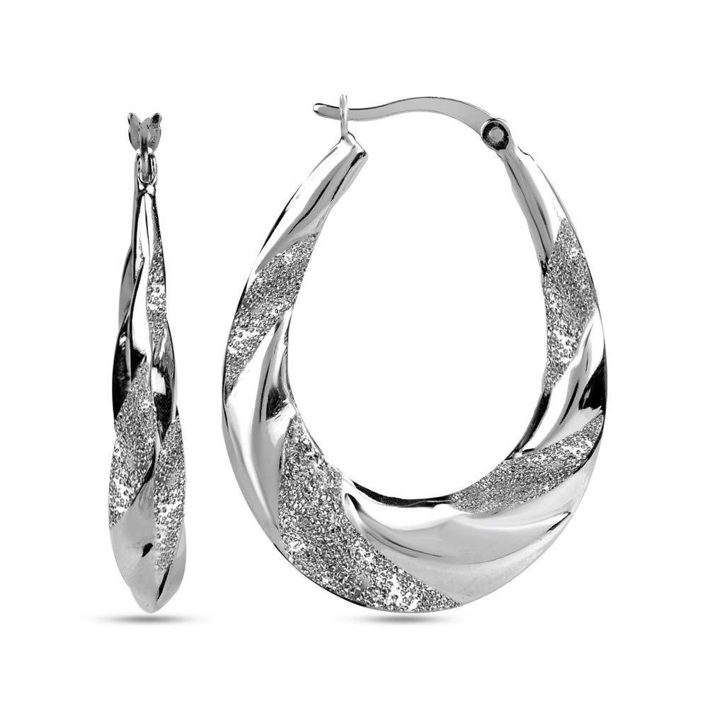 [Australia] - LeCalla Sterling Silver Jewelry Drop Shape Hoop Earring for Women Matte 