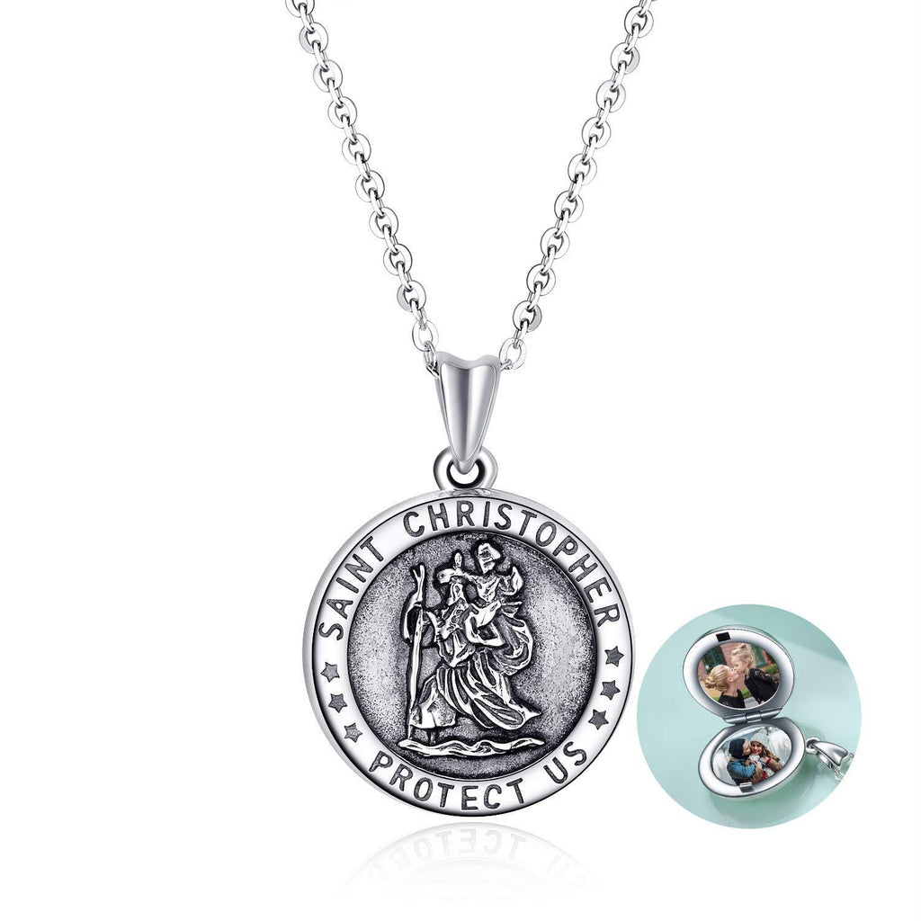 [Australia] - YFN Sterling Silver Saint Christopher Locket Necklace That Holds Pictures Keepsake Jewellery Gifts for Women Mum Wife Daughter 