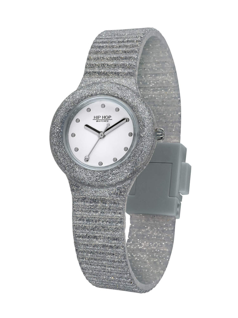 [Australia] - Clock HIP HOP for Woman Model Sparkling Mania with Silicon Strap, Movement JUST TIME - 3H Quartz ONE SIZE Silver-white 