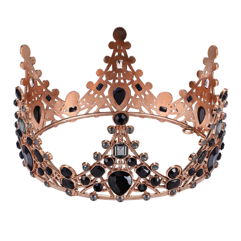 [Australia] - Minkissy Black Rhinestone Retro Baroque Crown, Luxurious Vintage Wedding Tiaras Crystal Prom Crowns for Queen Princess Bride for Cosplay Party Wedding 