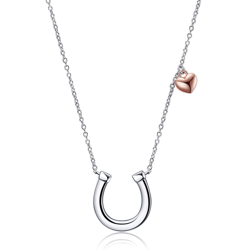 [Australia] - YFN Horse Jewellery Gifts for Women Sterling Silver Horseshoe with Rose Gold Heart Necklace for Girls C-horseshoe necklace 18+2'' 