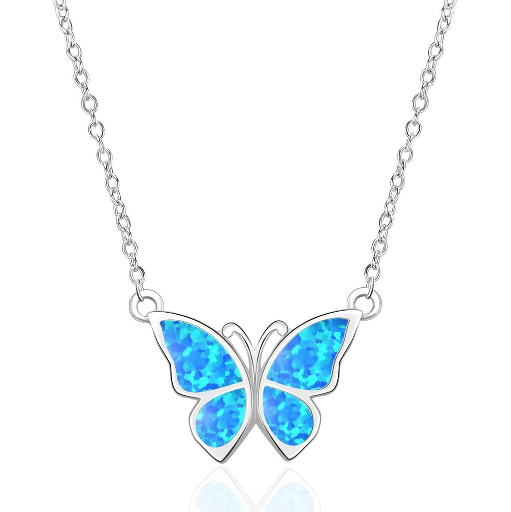 [Australia] - WINNICACA Butterfly Jewellery Opal Sterling Silver Necklace and Earrings for Women Gifts Blue 