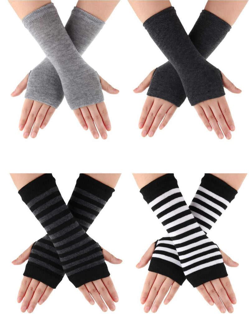 [Australia] - 4 Pairs Cashmere Feel Wrist Fingerless Gloves with Thumb Hole Unisex Cashmere Warm Gloves (Color Set 1) 