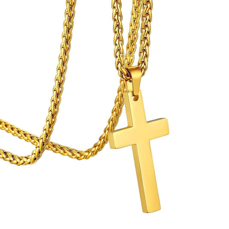 [Australia] - GOLDCHIC JEWELRY Stainless Steel Cross Pendant Necklace for Men Women, 18K Gold/Black Jesus Crucifix Christian Jewellery, Baptism Church Gift, Can Custom Engraving Plain Cross - Gold 
