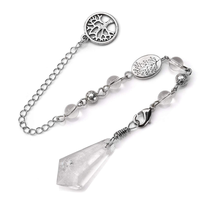 [Australia] - CrystalTears Natural Clear Quartz Crystal Pendulum Hexagonal Healing Crystal Point Dowsing Pendulum Necklace for Divination Chakra Reiki Healing Meditation Balancing 