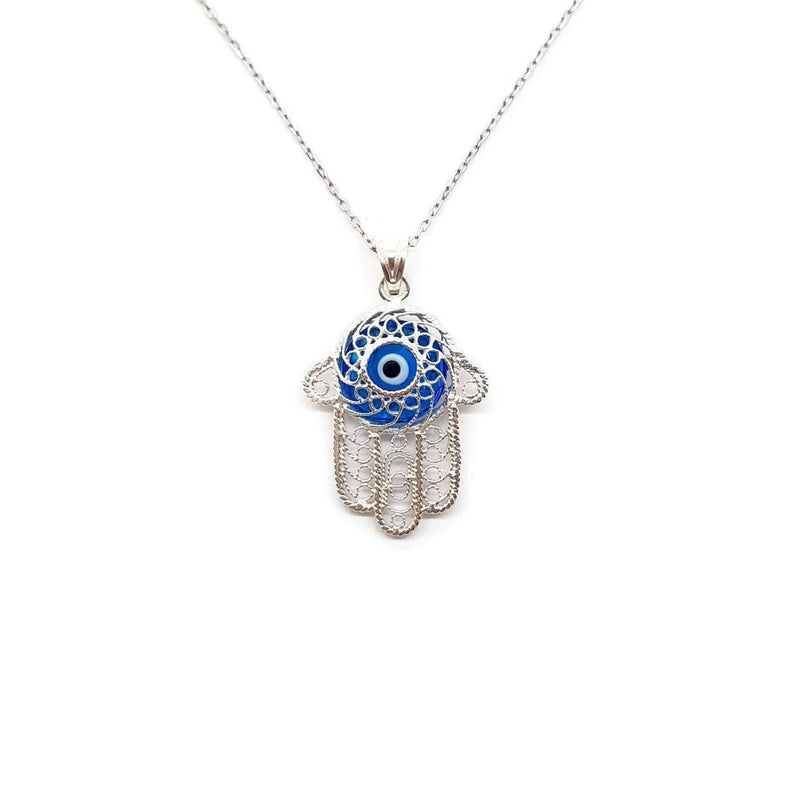 [Australia] - MYSTIC JEWELS by Dalia - Filigree Hamsa Hand of Fatima Necklace with Turkish Eye 925 Sterling Silver 
