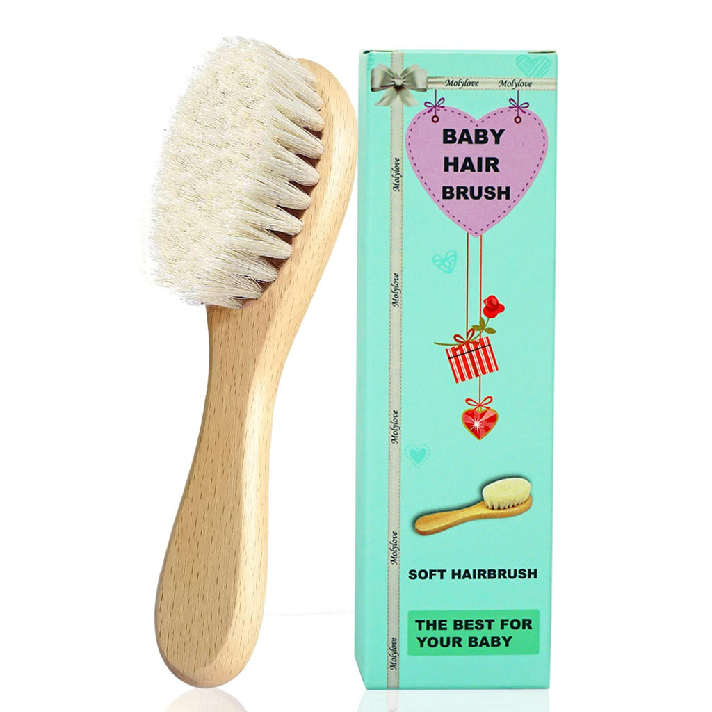 [Australia] - Molylove Baby Hair Brush with Wooden Handle and Super Soft Goat Bristles for Newborns & Toddlers 