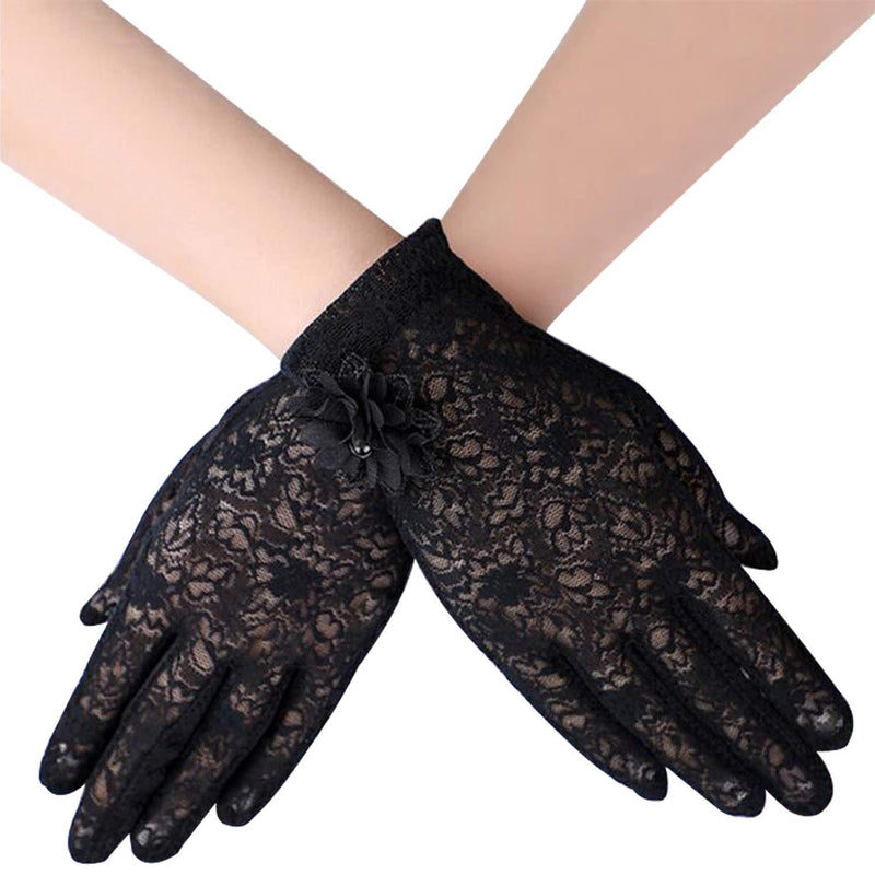 [Australia] - LERTREE 1 Pair Ladies Lace Gloves Womens Mittens for Wedding Opera Evening Party Banquet Dress Black 