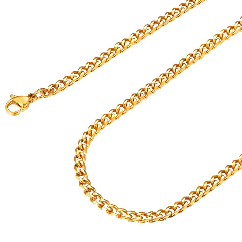 [Australia] - FOCALOOK 3/6/9/12 MM Curb Cuban Chain Necklace for Men Jewelry, 316L Stainless Steel/18K Gold Plated/Black Chain Necklace, 18", 20", 22", 24", 26", 28", 30" 3mm-18k Gold Plated 60.0 Centimetres 