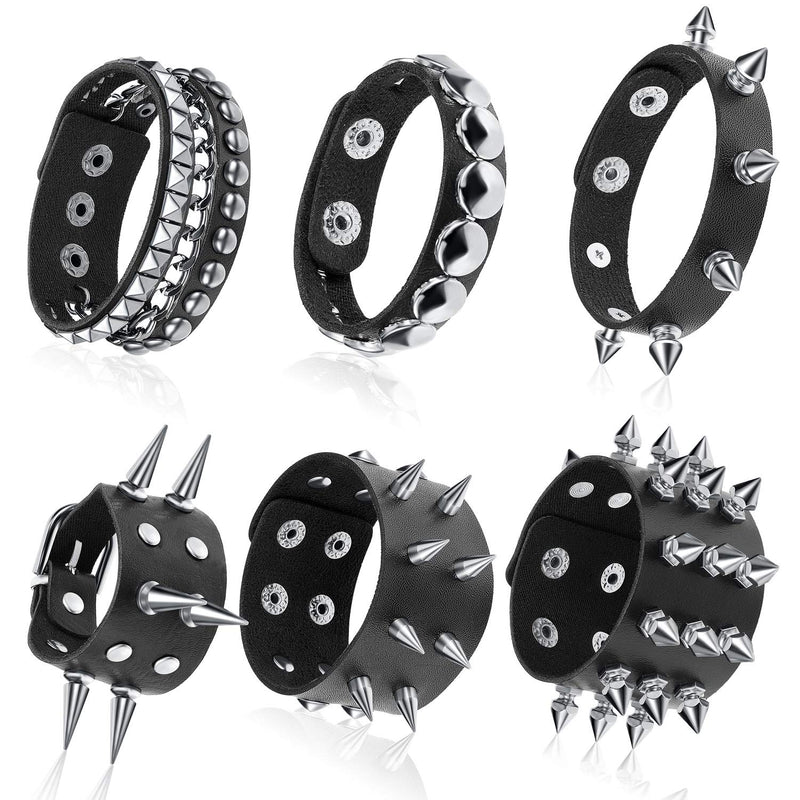 [Australia] - Hicarer 6 Pieces Punk Studded Bracelet Rivets Bracelet Leather Rivets Bracelet Cuff 