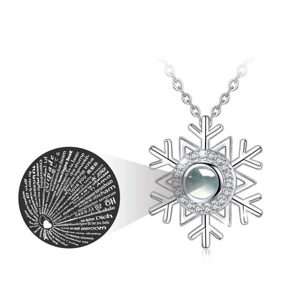 [Australia] - CELESTIA 100 Languages I Love You Snowflake Pendant Necklace for Women and Girls, 925 Sterling Silver Love Gifts Jewellery 