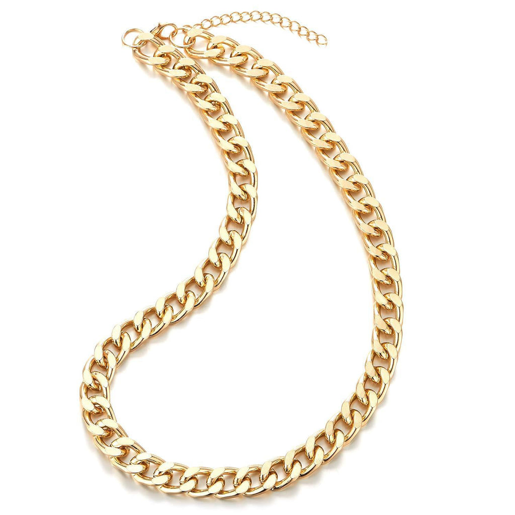 [Australia] - COOLSTEELANDBEYOND Classic Gold Color Choker Collar Statement Necklace, Large Curb Chain, Cool, Party, Light Weight 