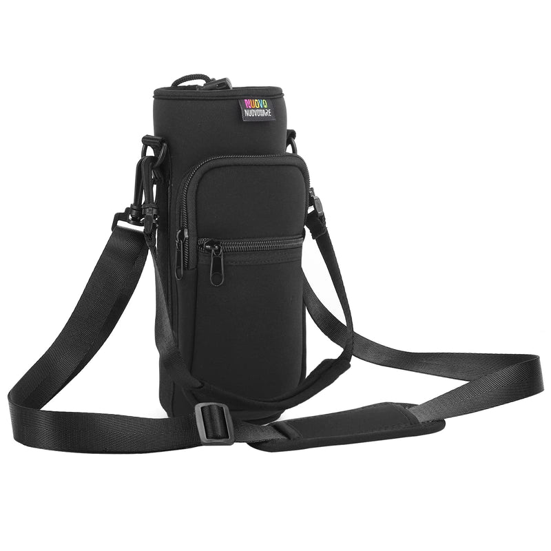 [Australia] - Nuovoware Water Bottle Carrier Bag, Bottle Pouch Holder, Adjustable Shoulder Hand Strap 2 Pocket Sling Neoprene Sleeve Sports Water Bottle Accessories for Men/Women Hiking Travelling Camping, Black 