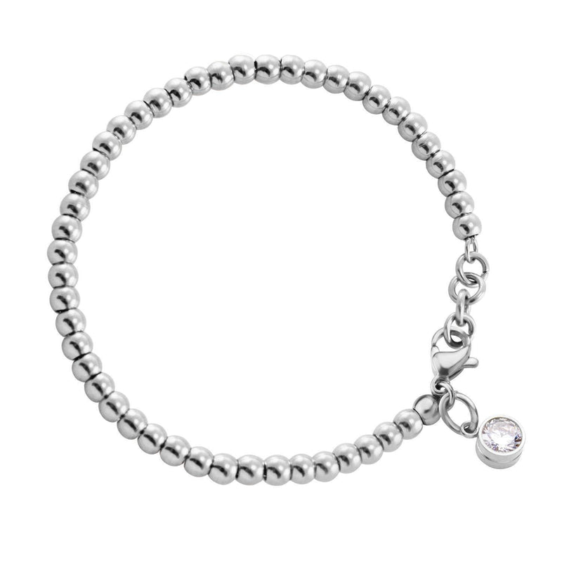 [Australia] - 555Jewelry 4mm Stainless Steel CZ Charm Ball Bead Bracelet for Women 7 Inch Silver 