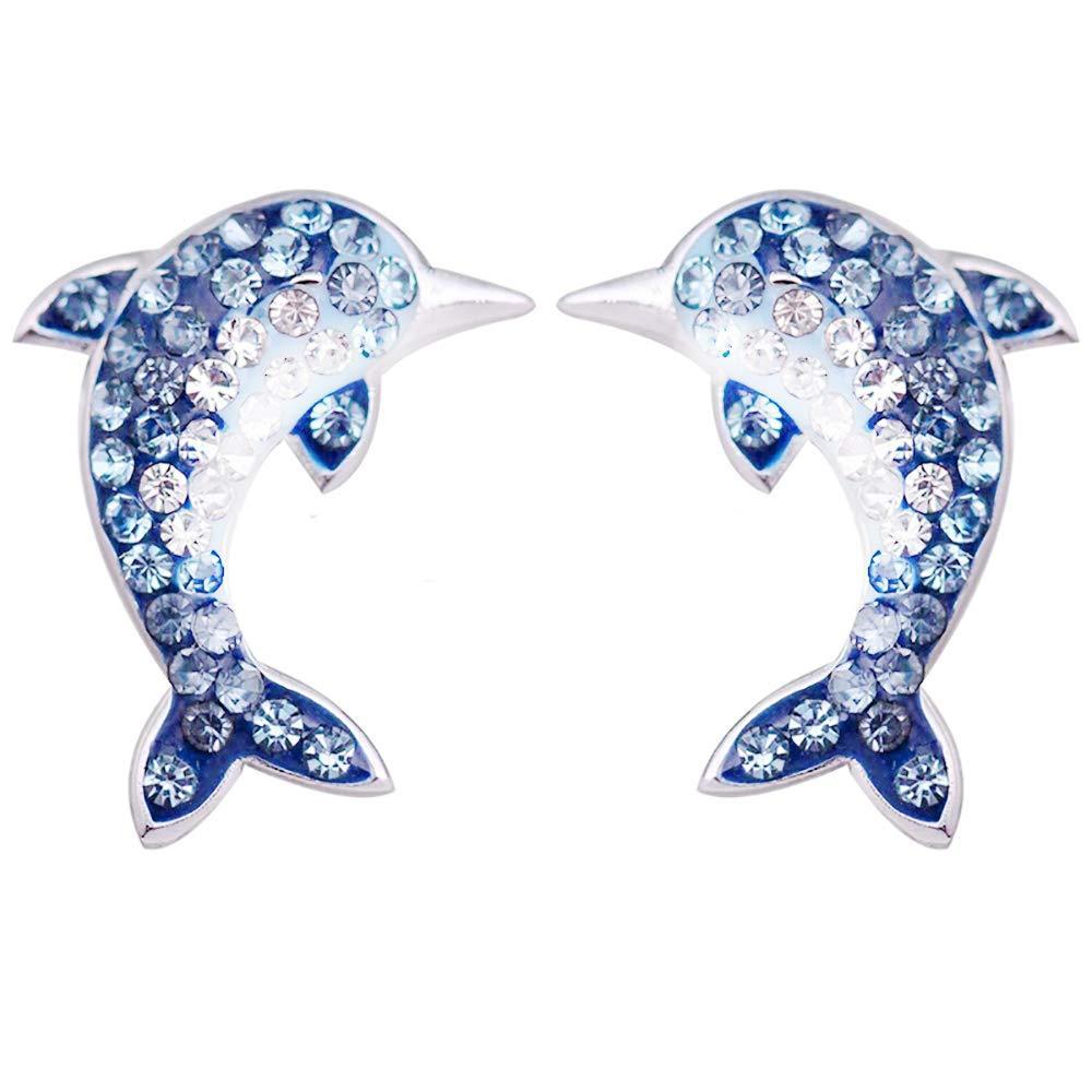 [Australia] - MixiuEuro Women Girls Dolphin Stud Earrings, 925 Sterling Silver CZ Cubic Zirconia Blue Dolphin Stud Earrings Girls Child Jewellery 