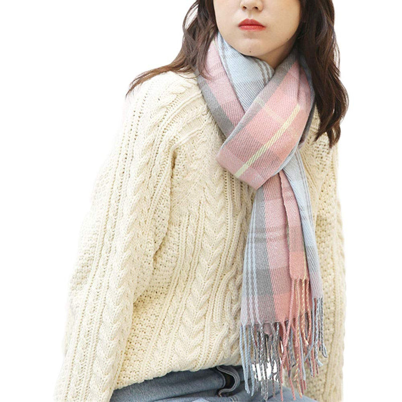 [Australia] - Winter Plaid Soft Scarf,Tartan Check Cashmere Scarves Wraps for women Wool Warm Spinning Tassel Shawl Long Stole Pink 